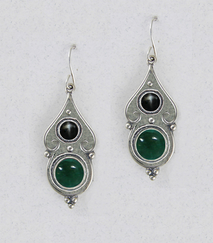 Sterling Silver Gothic Look With Fluorite And Black Star Gemstone Drop Dangle Earrings